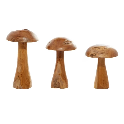 Set Of 3 Teak Wood Mushroom Handmade Live Edge Sculpture With Natural Smooth Finish Brown - Olivia & May 10 Set Of 3 Teak Wood Mushroom Handmade Live Edge Sculpture With Natural Smooth Finish Brown - Olivia & May - Image 10