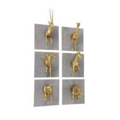 Set Of 6 Polystone Safari Animals Wall Decors Gold - Olivia & May