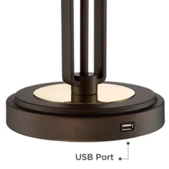 Franklin Iron Works Javier Industrial Table Lamp 24 1/2" High Bronze With USB Charging Port White Drum Shade For Bedroom Living Room Bedside Home Desk -Adesso Store GUEST 0670da15 56bd 4daa 99c3 f09f660ec246