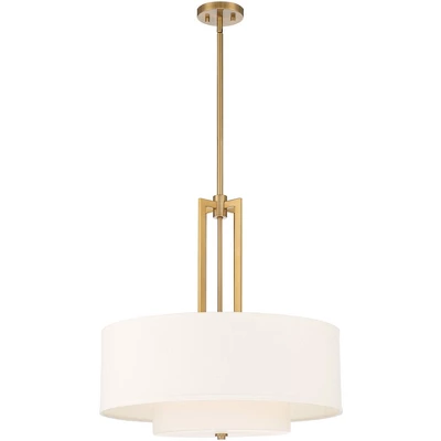 Possini Euro Design Sundry Warm Brass Pendant Chandelier 24" Wide Modern Double Drum Shades 4-Light Fixture For Dining Room House Foyer Kitchen Island 7 Possini Euro Design Sundry Warm Brass Pendant Chandelier 24" Wide Modern Double Drum Shades 4-Light Fixture For Dining Room House Foyer Kitchen Island - Image 7