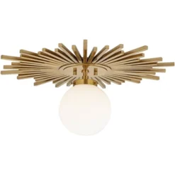 Possini Euro Design Hazel Modern Ceiling Light Semi Flush Mount Fixture 24" Wide Warm Brass White Globe Shade For Bedroom Kitchen Living Room Hallway -Adesso Store GUEST 09f457ea 2d85 4a3f a988 56d08537b4d9
