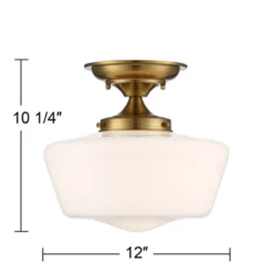 Regency Hill Rustic Farmhouse Ceiling Light Semi Flush Mount Fixture 12" Wide Soft Gold Opal White Glass For Bedroom Kitchen Living Room Hallway House -Adesso Store GUEST 0f2b4ba1 9358 46b4 8d3a 846d73f775d5