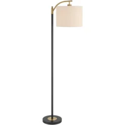 360 Lighting Rayna Mid Century Modern Downbridge Floor Lamp 61 1/2" Tall Black Gold Metal Off White Linen Drum Shade For Living Room Reading Bedroom -Adesso Store GUEST 0fc7dca0 afd7 4764 b33f 10c25f3c40ea