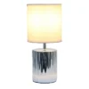 11.61" Tall Ruffled Capsule Bedside Table Desk Lamp With White Drum Fabric Shade Silver - Simple Designs