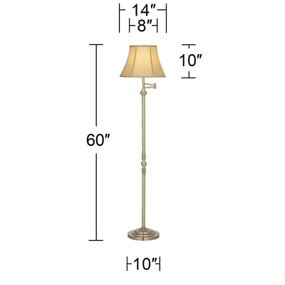 Regency Hill Montebello Vintage Retro Floor Lamp 60" Tall Antique Brass Metal Swing Arm Soft Tan Bell Shade For Living Room Bedroom Office House Home 6 Regency Hill Montebello Vintage Retro Floor Lamp 60" Tall Antique Brass Metal Swing Arm Soft Tan Bell Shade For Living Room Bedroom Office House Home - Image 6