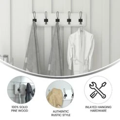Flash Furniture Daly Wall Mounted 24 Inch Solid White Solid Pine Wood Storage Rack With 5 Hooks For Entryway, Kitchen, Bathroom -Adesso Store GUEST 13e31e70 f2ee 4317 8520 1a7062636839