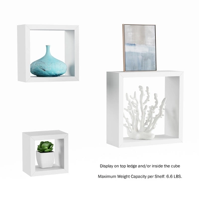 Floating Shelves- Cube Wall Shelf Set With Hidden Brackets, 3 Sizes To Display Decor, Books, Photos, More- Hardware Included By Hastings Home (White) 3 Floating Shelves- Cube Wall Shelf Set With Hidden Brackets, 3 Sizes To Display Decor, Books, Photos, More- Hardware Included By Hastings Home (White) - Image 3