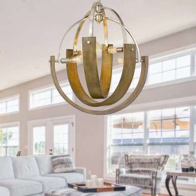 34" X 34" X 46.5" Metal/Wood Rauma Chandelier Brushed Steel - Cal Lighting 1 34" X 34" X 46.5" Metal/Wood Rauma Chandelier Brushed Steel - Cal Lighting