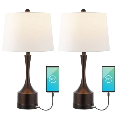 (Set Of 2) 26" Cooper Classic French Country Iron LED Table Lamp With USB Charging Port (Includes LED Light Bulb) - JONATHAN Y 10 (Set Of 2) 26" Cooper Classic French Country Iron LED Table Lamp With USB Charging Port (Includes LED Light Bulb) - JONATHAN Y - Image 10