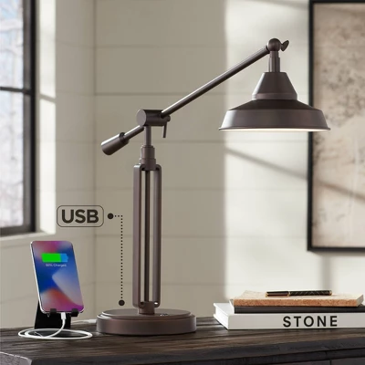 Franklin Iron Works Turnbuckle Rustic Farmhouse Desk Lamp 25" High Oil Rubbed Bronze With USB Charging Port LED Adjustable Metal Shade For Bedroom 1 Franklin Iron Works Turnbuckle Rustic Farmhouse Desk Lamp 25" High Oil Rubbed Bronze With USB Charging Port LED Adjustable Metal Shade For Bedroom