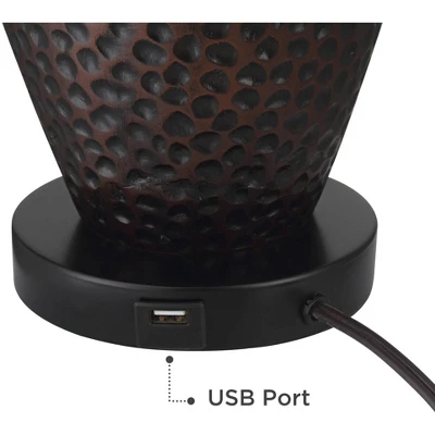 Franklin Iron Works Kaly Rustic Table Lamps With Square Risers 25" High Set Of 2 Oil Rubbed USB Charging Port Bronze Drum Shade For Living Room Desk 4 Franklin Iron Works Kaly Rustic Table Lamps With Square Risers 25" High Set Of 2 Oil Rubbed USB Charging Port Bronze Drum Shade For Living Room Desk - Image 4