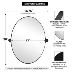Moon Mirror P01-S10-O2230B 22 X 30 Inch Modern Oval Wall Mounted Hanging Bathroom Vanity Mirror With Stainless Steel Metal Frame, Matte Black -Adesso Store GUEST 21bfbc54 55e1 4200 883a 6f758e8443e6