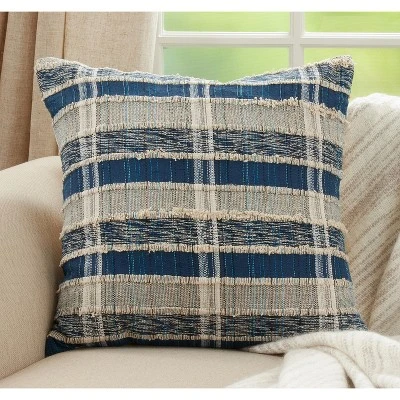 Saro Lifestyle Striped Woven Cotton Throw Pillow With Poly Filling, Blue, 22" X 22" 2 Saro Lifestyle Striped Woven Cotton Throw Pillow With Poly Filling, Blue, 22" X 22" - Image 2