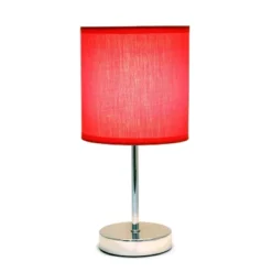 11.81" Traditional Petite Metal Stick Bedside Table Desk Lamp In Chrome With Fabric Shade Red - Creekwood Home -Adesso Store GUEST 274b40f2 6a1d 4668 ba06 400a9b755e2d