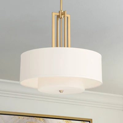 Possini Euro Design Sundry Warm Brass Pendant Chandelier 24" Wide Modern Double Drum Shades 4-Light Fixture For Dining Room House Foyer Kitchen Island 1 Possini Euro Design Sundry Warm Brass Pendant Chandelier 24" Wide Modern Double Drum Shades 4-Light Fixture For Dining Room House Foyer Kitchen Island