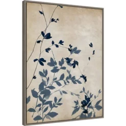 22" X 30" Indigo Leaves II By Isabelle Z Framed Canvas Wall Art Gray Wash - Amanti Art