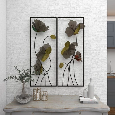 Metal Floral Wall Decor With Black Frame Set Of 2 Black - Olivia & May 6 Metal Floral Wall Decor With Black Frame Set Of 2 Black - Olivia & May - Image 6