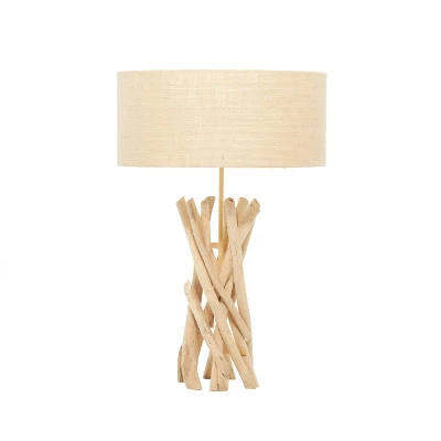 Rustic Wood Table Lamp Beige - Olivia & May 2 Rustic Wood Table Lamp Beige - Olivia & May - Image 2