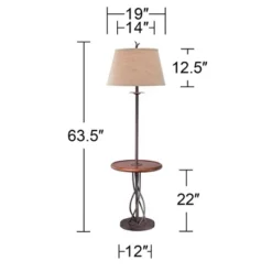Franklin Iron Works Industrial Floor Lamps 63.5" Tall Set Of 2 With Tray Table Dark Rust Iron Twist Base Wood Linen Shades Living Room House -Adesso Store GUEST 300400b0 e443 421c 9bf0 00749110aae6