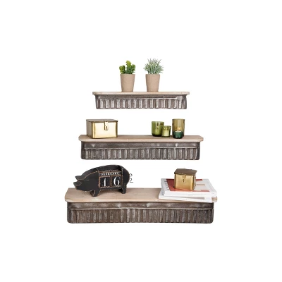 Metal & Wood Shelves - Set Of 3 - Storied Home 1 Metal & Wood Shelves - Set Of 3 - Storied Home