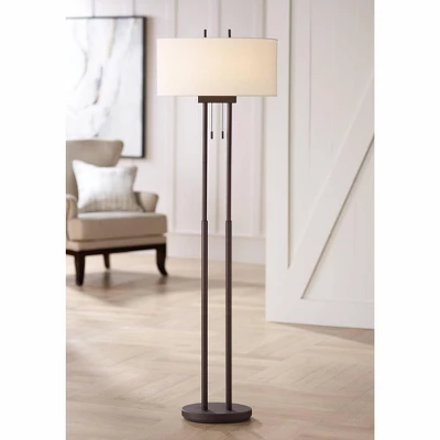 Franklin Iron Works Roscoe Modern Floor Lamp Standing 62" Tall Oil Rubbed Bronze Twin Pole White Drum Shade For Living Room Bedroom Office House Home 1 Franklin Iron Works Roscoe Modern Floor Lamp Standing 62" Tall Oil Rubbed Bronze Twin Pole White Drum Shade For Living Room Bedroom Office House Home