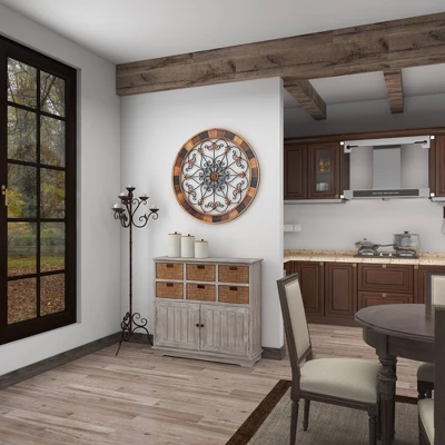 Wood Scroll Arabesque Wall Decor With Metal Fleur De Lis Relief Brown - Olivia & May 13 Wood Scroll Arabesque Wall Decor With Metal Fleur De Lis Relief Brown - Olivia & May - Image 13