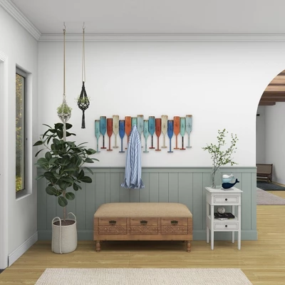 Metal Paddle Indoor Outdoor Distressed Oar Shaped 8 Hooks Wall Hook - Olivia & May 2 Metal Paddle Indoor Outdoor Distressed Oar Shaped 8 Hooks Wall Hook - Olivia & May - Image 2