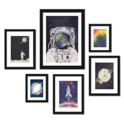 (Set Of 6) Framed Prints Gallery Wall Art Set Outer Space Astronaut By Tracie Andrews - Americanflat -Adesso Store GUEST 3558a4fd acc5 44c5 81ab 848fc4608ca3
