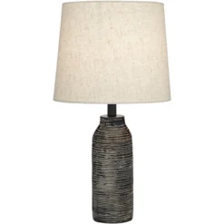 360 Lighting 24" High Mid Century Modern Farmhouse Rustic Table Lamps Set Of 2 Black Finish Oatmeal Shade Living Room Bedroom Bedside Nightstand House -Adesso Store GUEST 36e6b782 2ff4 4c2f 9cff 18b1723b3ed7