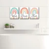 Big Dot Of Happiness Hello Rainbow - Boho Kids Bathroom Rules Wall Art - 7.5 X 10 Inches - Set Of 3 Signs - Wash, Brush, Flush