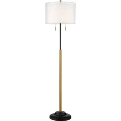 Possini Euro Design Roxie Modern Floor Lamp With Riser 65 1/2" Tall Brass Black Metal Sheer Linen Double Drum Shade For Living Room Bedroom Office -Adesso Store GUEST 3a086c6e 1973 4084 b26b e9fc7acd17aa