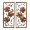 Set Of 2 Teak Wood Floral Handmade Framed Carved Wall Decors With Metal Wire Brown - Olivia & May