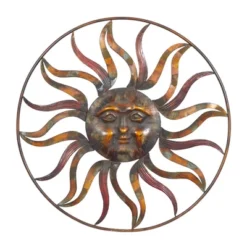 Metal Sunburst Indoor Outdoor Round Wall Decor With Distressed Copper Like Finish Brown - Olivia & May -Adesso Store GUEST 3bc2c619 f382 4185 824a 0fe258ad08fd