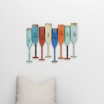 Metal Paddle Indoor Outdoor Distressed Oar Shaped 8 Hooks Wall Hook - Olivia & May 7 Metal Paddle Indoor Outdoor Distressed Oar Shaped 8 Hooks Wall Hook - Olivia & May - Image 7