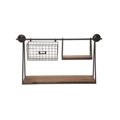 Transpac Metal Black Everyday Shelf With Basket And Hooks