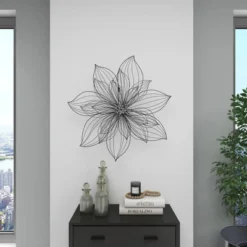Modern Metal Floral 3D Wire Wall Decor With Crystal Embellishments Black - Olivia & May -Adesso Store GUEST 42747c38 d1fc 4280 a700 e715fb4e971f