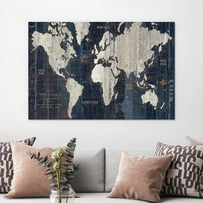 Old World Map By Wild Apple Portfolio Unframed Canvas Print Navy - ICanvas 2 Old World Map By Wild Apple Portfolio Unframed Canvas Print Navy - ICanvas - Image 2