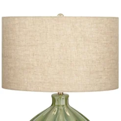 360 Lighting Gordy Modern Accent Table Lamp Handcrafted 20 1/2" High Ribbed Green Ceramic Oatmeal Fabric Drum Shade For Bedroom Living Room Bedside -Adesso Store GUEST 4834d73a ef63 4f38 bd76 bd4a0f3762fc