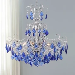 Vienna Full Spectrum Alpine Chrome Chandelier 26" Wide French Blue Crystal 6-Light Fixture For Dining Room House Foyer Kitchen Island Entryway Bedroom