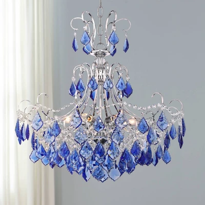 Vienna Full Spectrum Alpine Chrome Chandelier 26" Wide French Blue Crystal 6-Light Fixture For Dining Room House Foyer Kitchen Island Entryway Bedroom 1 Vienna Full Spectrum Alpine Chrome Chandelier 26" Wide French Blue Crystal 6-Light Fixture For Dining Room House Foyer Kitchen Island Entryway Bedroom