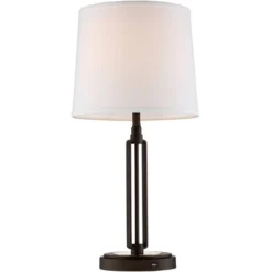 Franklin Iron Works Javier Industrial Table Lamp 24 1/2" High Bronze With USB Charging Port White Drum Shade For Bedroom Living Room Bedside Home Desk -Adesso Store GUEST 4d1ea184 e7c5 48f3 abb6 aa4071b25735