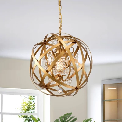 19" X 19" X 52" Verite Chandelier With Globe Metal Shade Gold - Warehouse Of Tiffany 1 19" X 19" X 52" Verite Chandelier With Globe Metal Shade Gold - Warehouse Of Tiffany