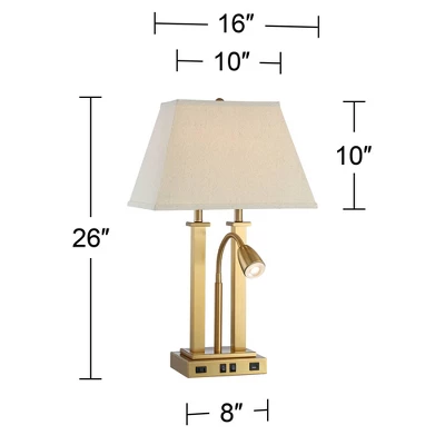 Possini Euro Design Deacon Modern Desk Table Lamp 26" High Brass With USB And AC Power Outlet In Base LED Reading Light Oatmeal Shade For Office Desk 7 Possini Euro Design Deacon Modern Desk Table Lamp 26" High Brass With USB And AC Power Outlet In Base LED Reading Light Oatmeal Shade For Office Desk - Image 7