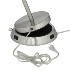 360 Lighting Reiner Modern Accent Table Lamp 23" High Blue Green Glass Nickel With USB And AC Power Outlet In Base Off White Drum Shade For Home Desk -Adesso Store GUEST 523434d5 7226 40c4 a87c e684a313717b