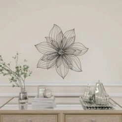 Modern Metal Floral 3D Wire Wall Decor With Crystal Embellishments Black - Olivia & May -Adesso Store GUEST 548f0916 8c61 47b4 adec a230fce9e5be
