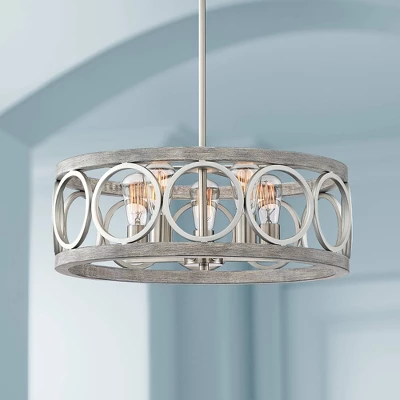 Franklin Iron Works Salima Brushed Nickel Gray Pendant Chandelier 21 1/4" Wide Farmhouse Rustic LED 5-Light Fixture For Dining Room Kitchen Island 1 Franklin Iron Works Salima Brushed Nickel Gray Pendant Chandelier 21 1/4" Wide Farmhouse Rustic LED 5-Light Fixture For Dining Room Kitchen Island