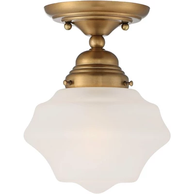 Regency Hill Schoolhouse Floating Modern Farmhouse Ceiling Light Semi Flush Mount Fixture 7" Wide Brass White Glass Shade For Bedroom Living Room Home 3 Regency Hill Schoolhouse Floating Modern Farmhouse Ceiling Light Semi Flush Mount Fixture 7" Wide Brass White Glass Shade For Bedroom Living Room Home - Image 3
