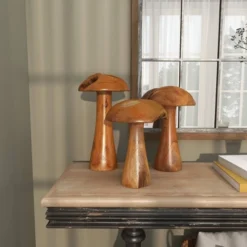 Set Of 3 Teak Wood Mushroom Handmade Live Edge Sculpture With Natural Smooth Finish Brown - Olivia & May 34 Set Of 3 Teak Wood Mushroom Handmade Live Edge Sculpture With Natural Smooth Finish Brown - Olivia & May -Adesso Store GUEST 57dd5454 3b3a 4237 a7d2 95c095bc627b