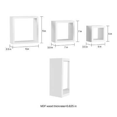 Floating Shelves- Cube Wall Shelf Set With Hidden Brackets, 3 Sizes To Display Decor, Books, Photos, More- Hardware Included By Hastings Home (White) 2 Floating Shelves- Cube Wall Shelf Set With Hidden Brackets, 3 Sizes To Display Decor, Books, Photos, More- Hardware Included By Hastings Home (White) - Image 2