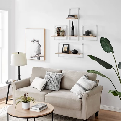 4pc Framed Wall Shelf Set White/Maple - Danya B. 5 4pc Framed Wall Shelf Set White/Maple - Danya B. - Image 5